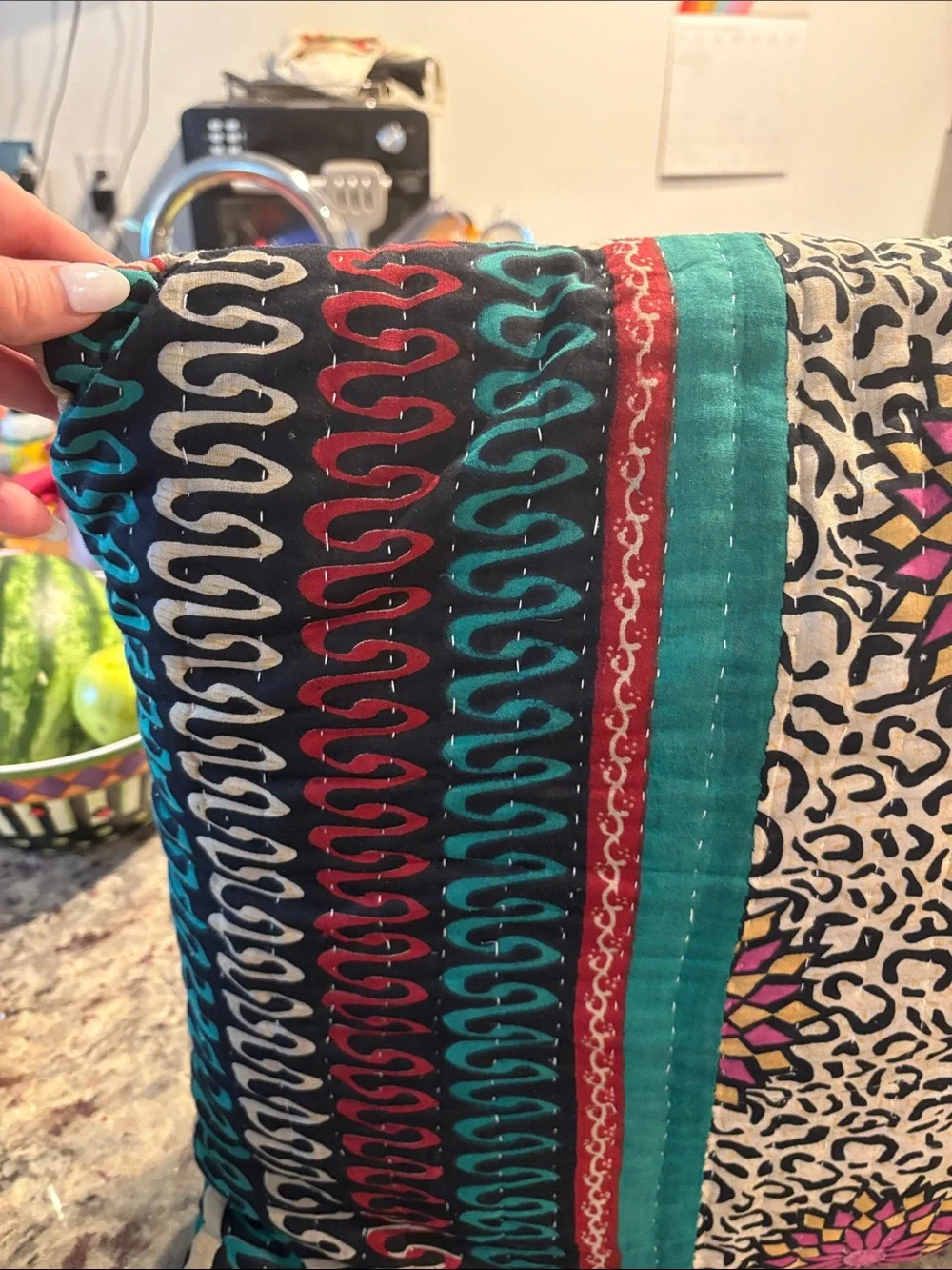 Urban Renewal Floral Patchwork Pillow in Teal, Pink, Black